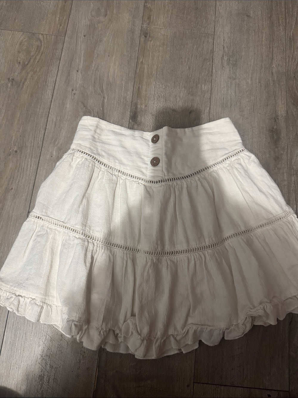 Zara Cream Tiered A-Line Mini Skirt with Button Waistband